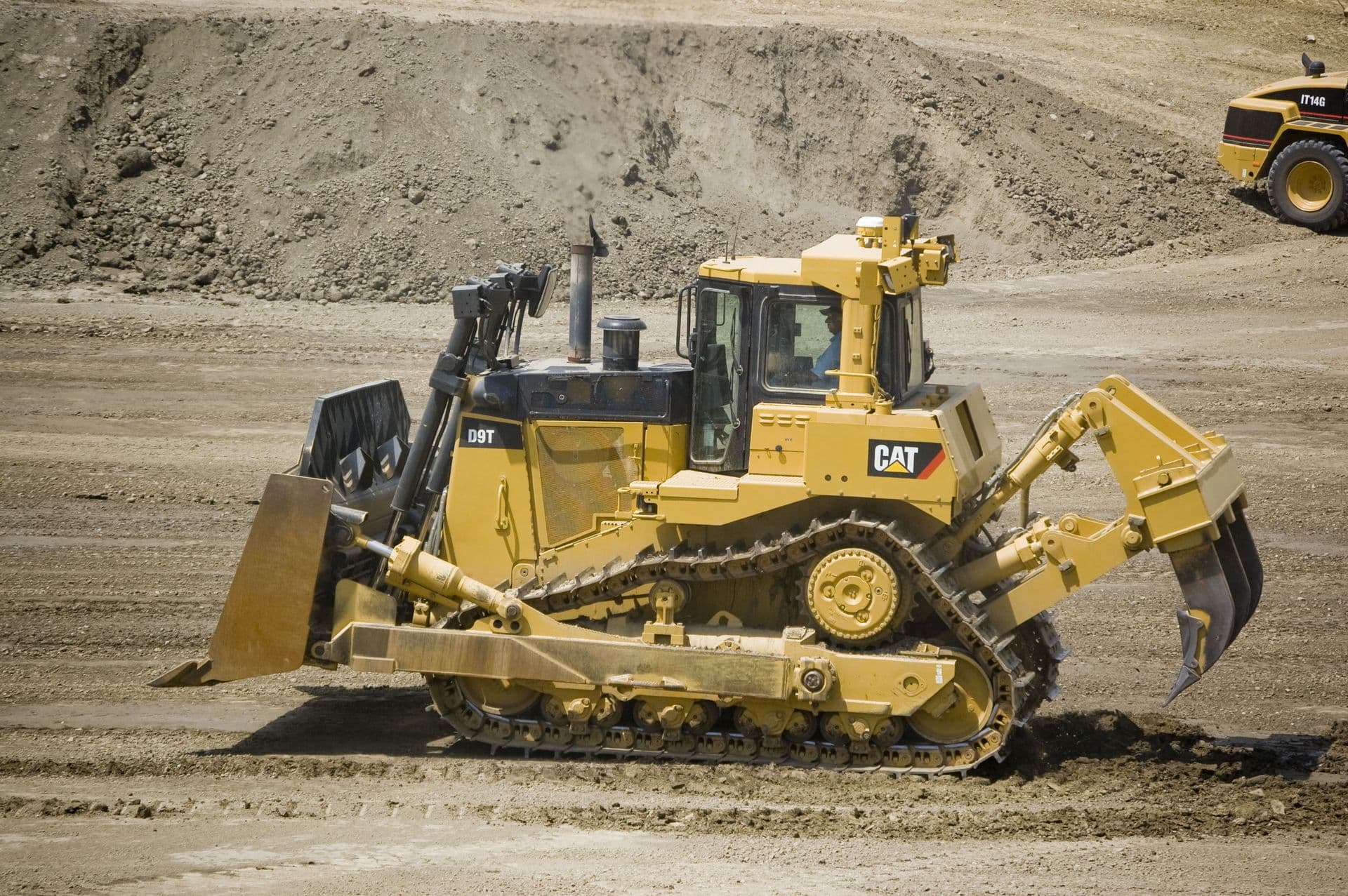 Caterpillar bulldozer working on an earthmoving site